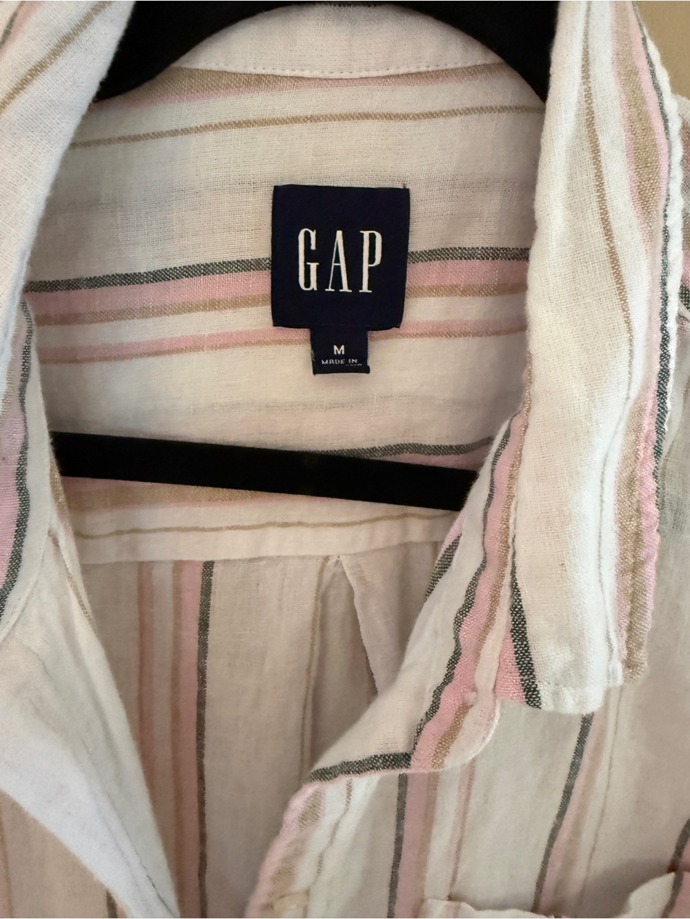 GAP White Button-Down Shirt with Pink and Gray Stripes - Picture 2 of 3